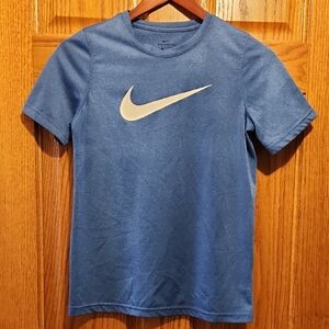 Nike Kids Short Sleeve Blue Dri-fit Tee with White Swoosh Logo